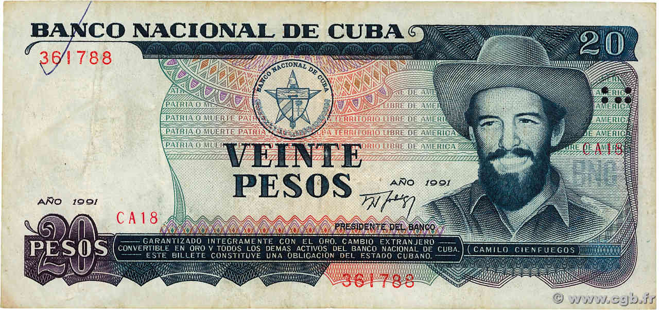 20 Pesos CUBA  1991 P.110a TB