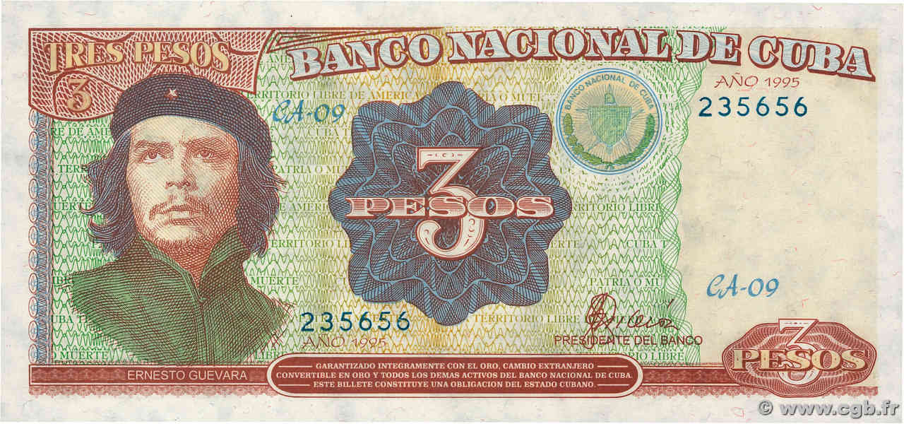 3 Pesos CUBA  1995 P.113 UNC