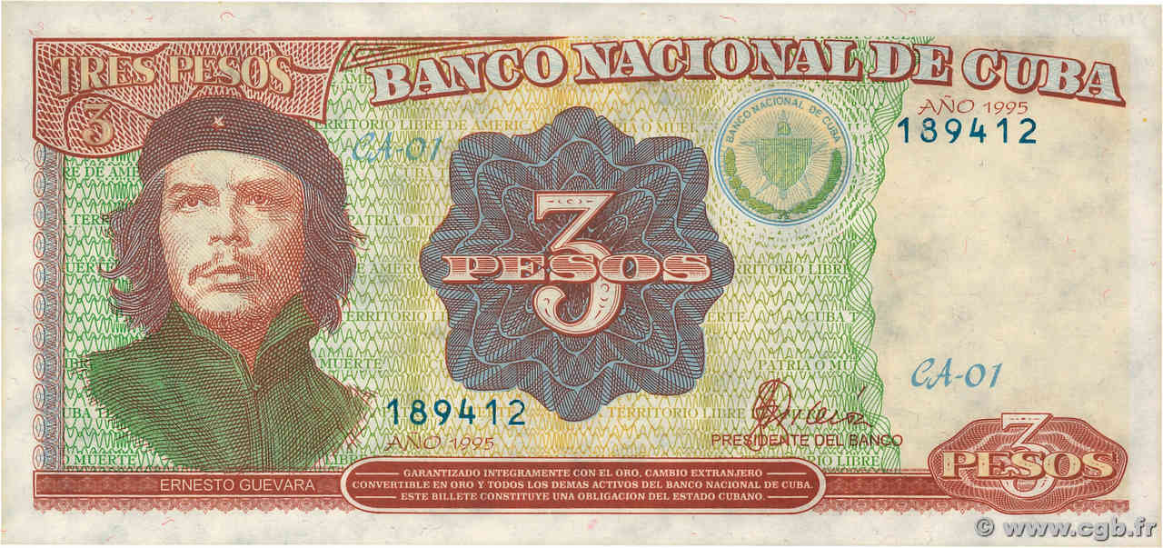 3 Pesos CUBA  1995 P.113 SC+