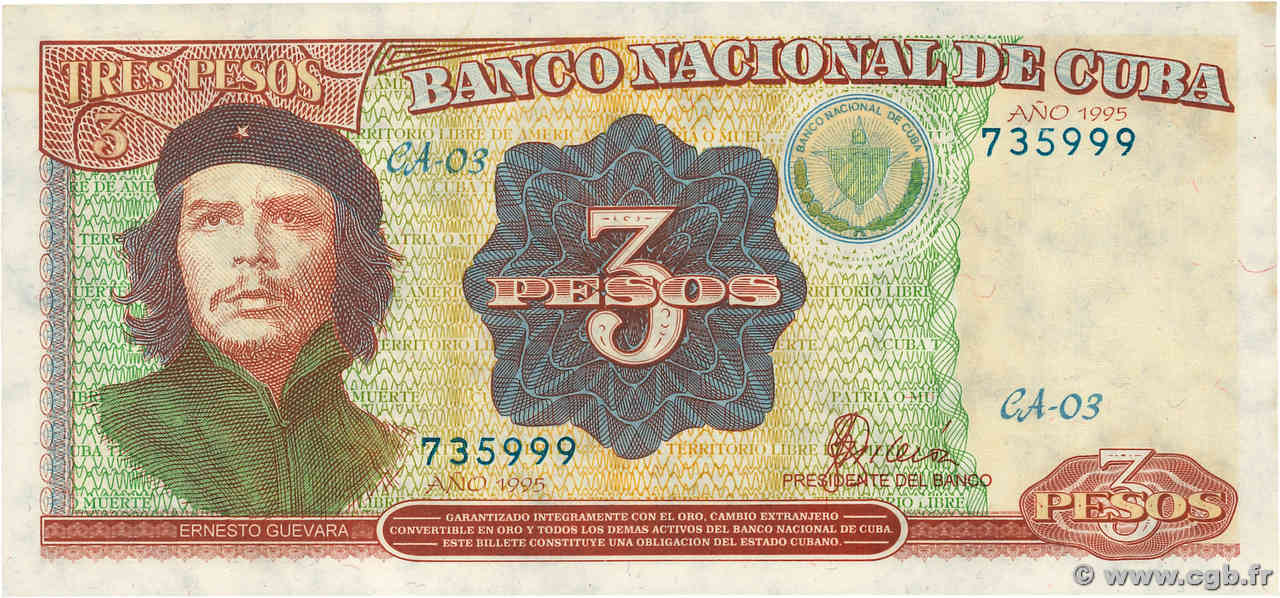 3 Pesos CUBA  1995 P.113 XF