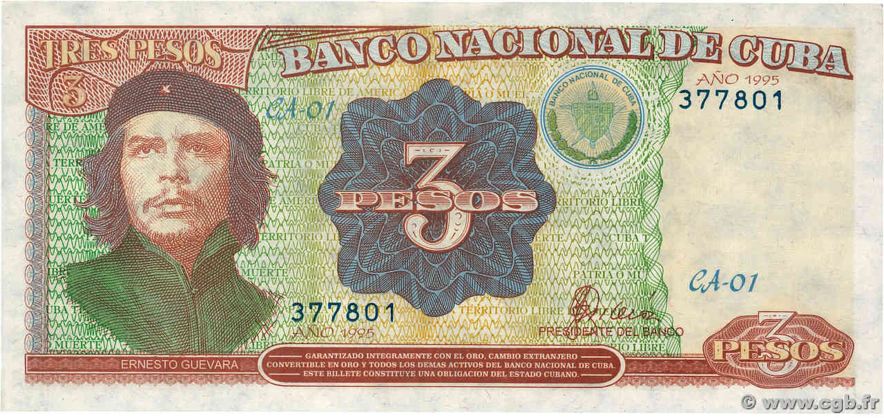 3 Pesos CUBA  1995 P.113 AU