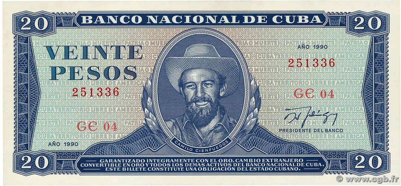 20 Pesos CUBA  1990 P.105d UNC