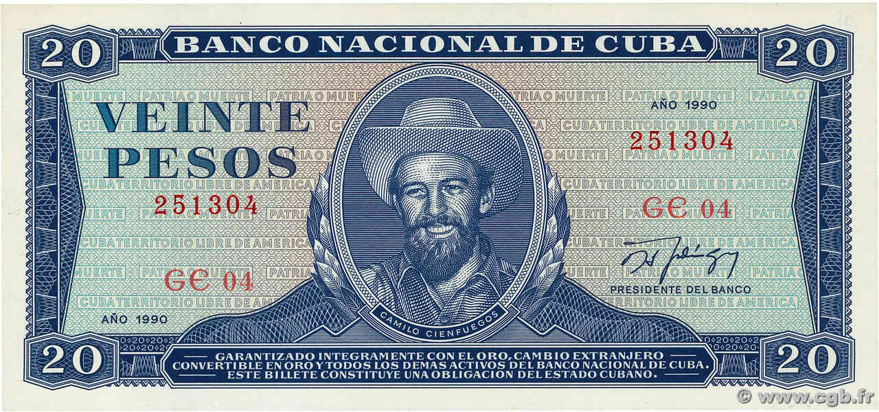 20 Pesos KUBA  1990 P.105d fST