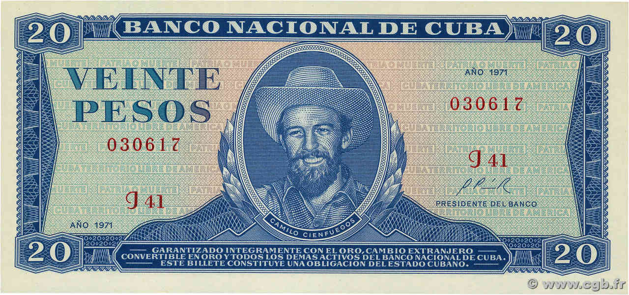 20 Pesos CUBA  1971 P.105a UNC