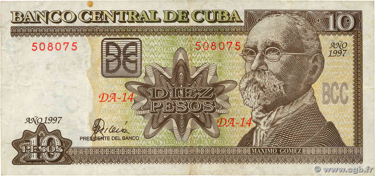 10 Pesos CUBA  1997 P.117a BC