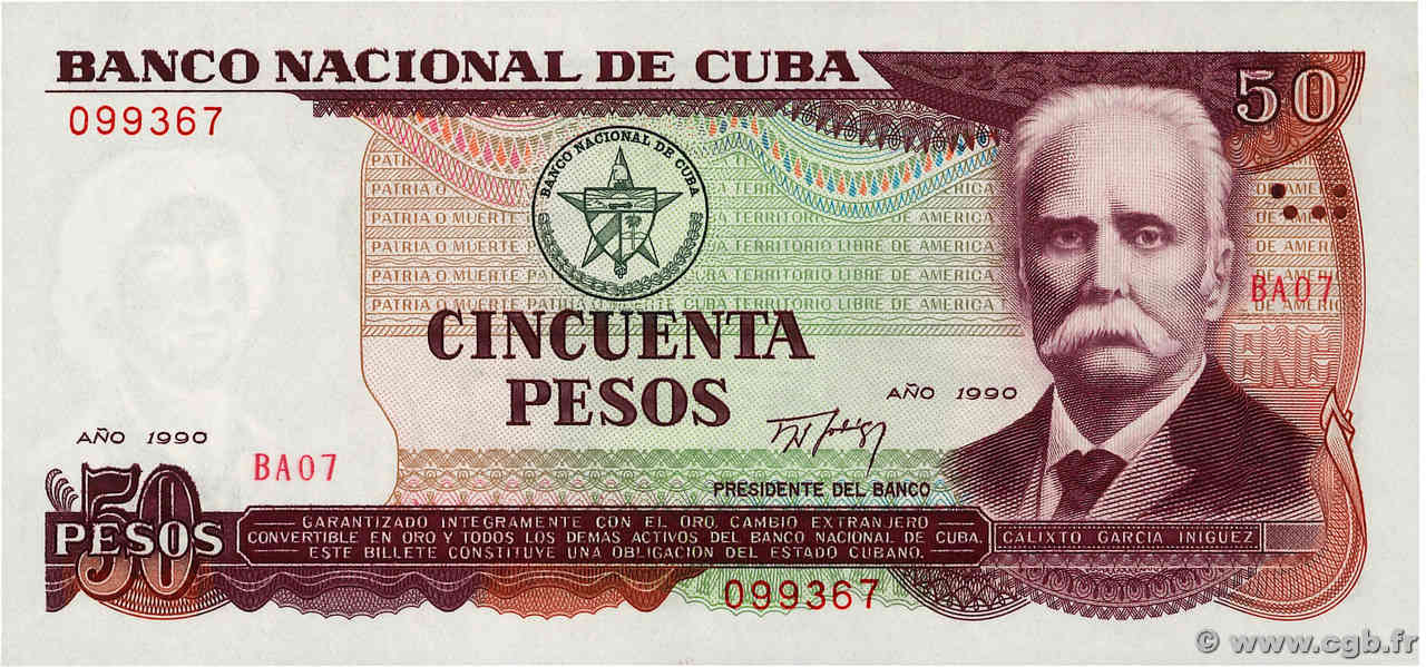 50 Pesos CUBA  1990 P.111a UNC