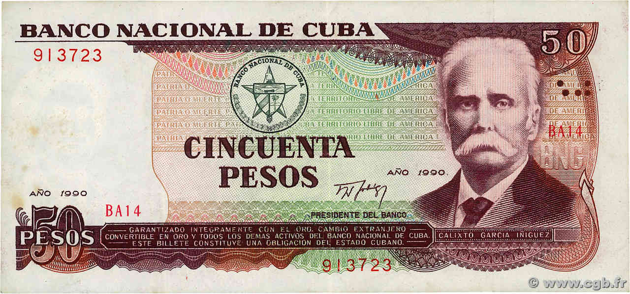 50 Pesos CUBA  1990 P.111a VF-