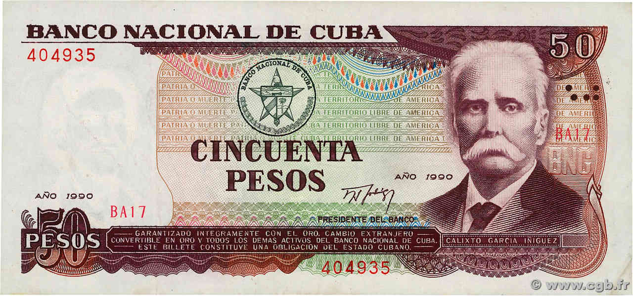 50 Pesos CUBA  1990 P.111a MBC