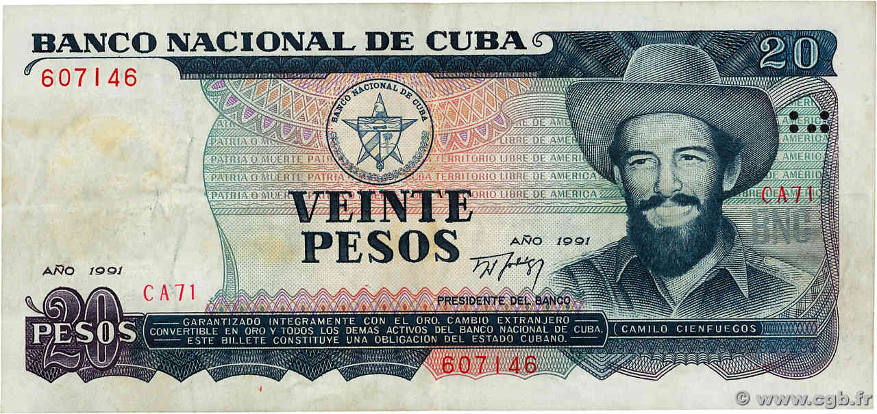 20 Pesos CUBA  1991 P.110a TB+