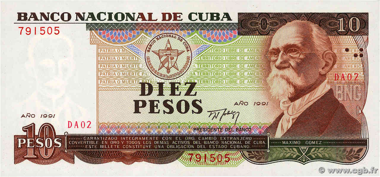 10 Pesos CUBA  1991 P.109 FDC