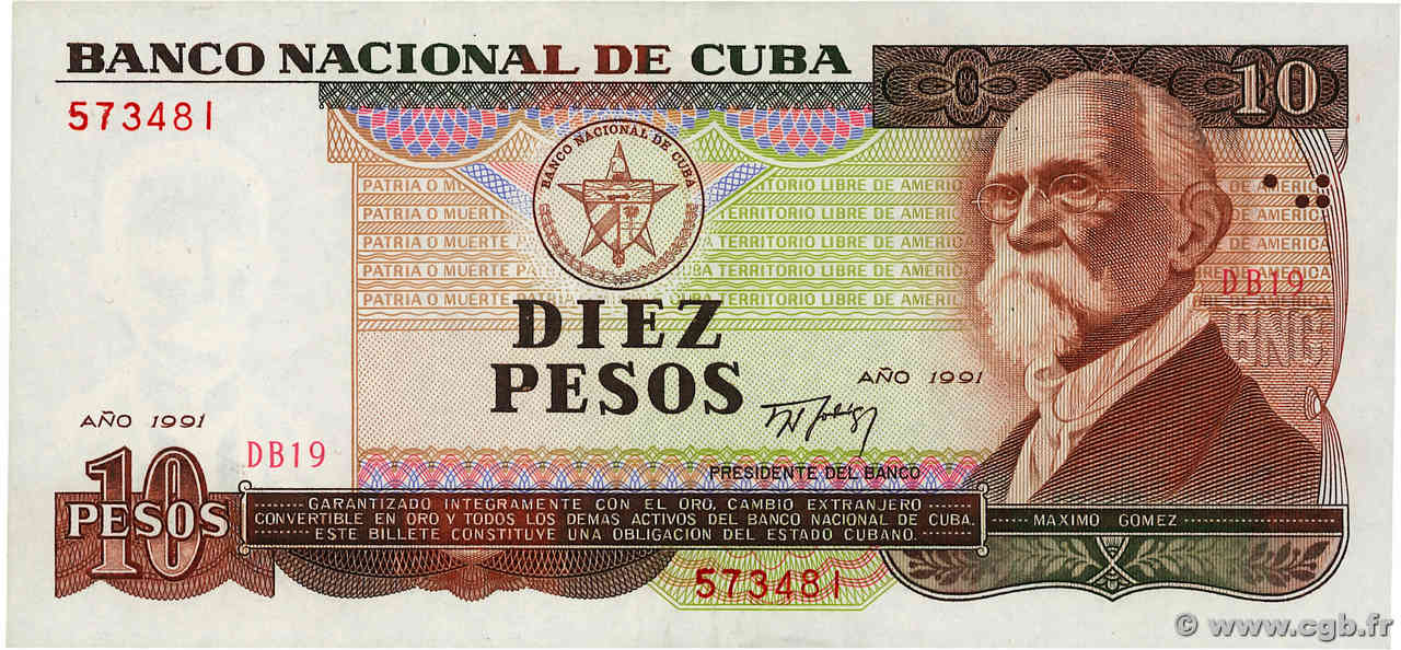 10 Pesos CUBA  1991 P.109 SPL+