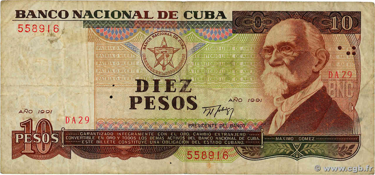 10 Pesos CUBA  1991 P.109 MB