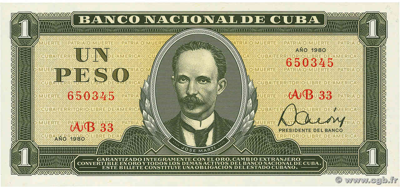 1 Peso CUBA  1980 P.102b NEUF