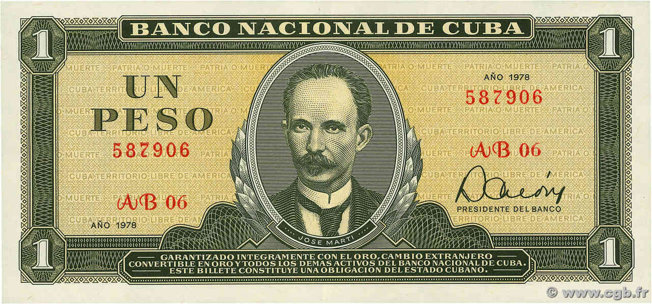 1 Peso CUBA  1978 P.102b XF-