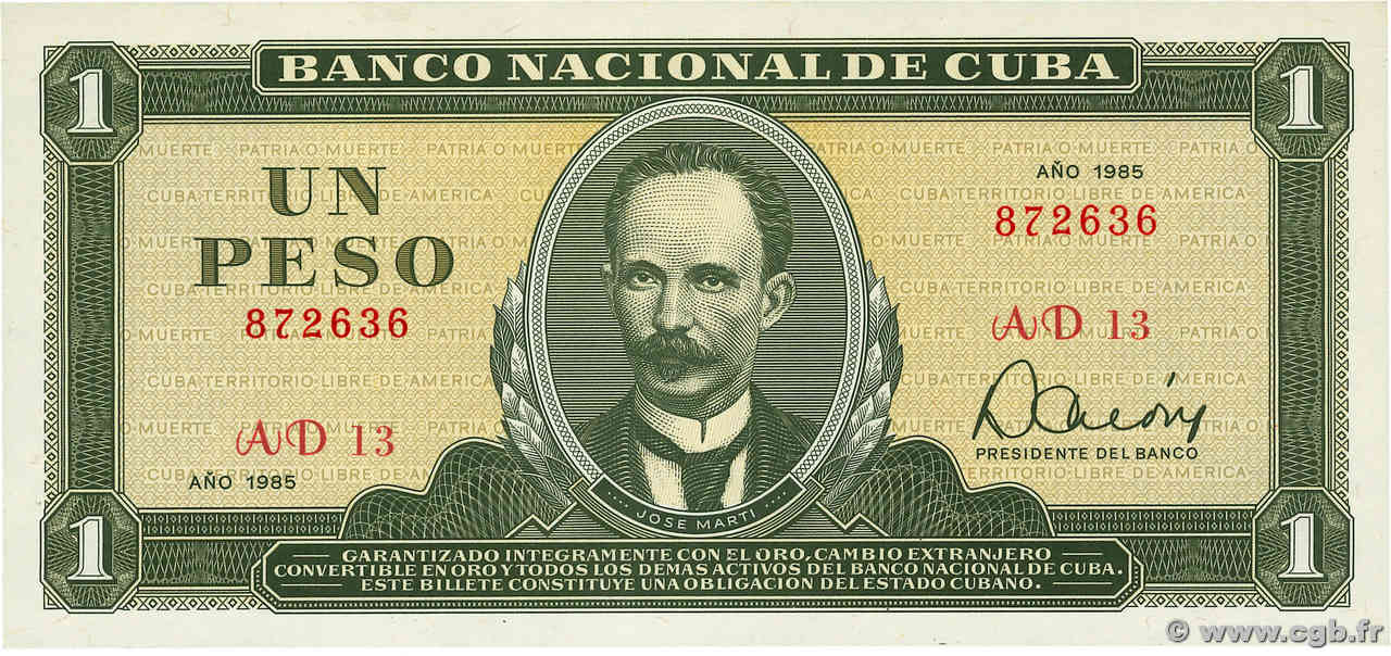 1 Peso CUBA  1985 P.102b NEUF