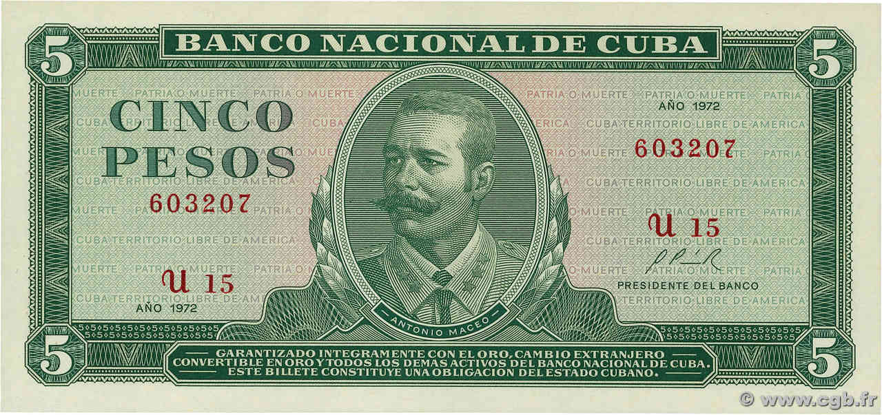 5 Pesos CUBA  1972 P.103b pr.NEUF