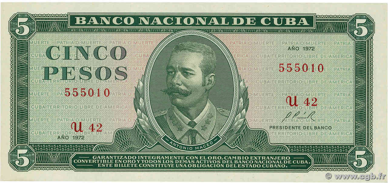 5 Pesos CUBA  1972 P.103b UNC-