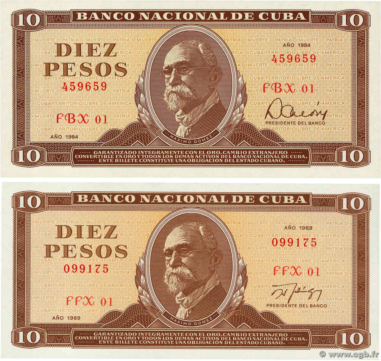 10 Pesos Remplacement CUBA  1984 P.104cr et 104dr q.FDC