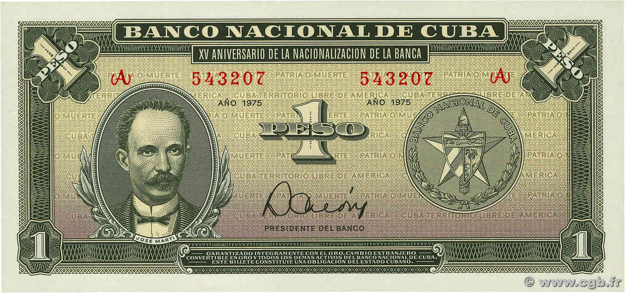 1 Peso CUBA  1975 P.106a UNC-