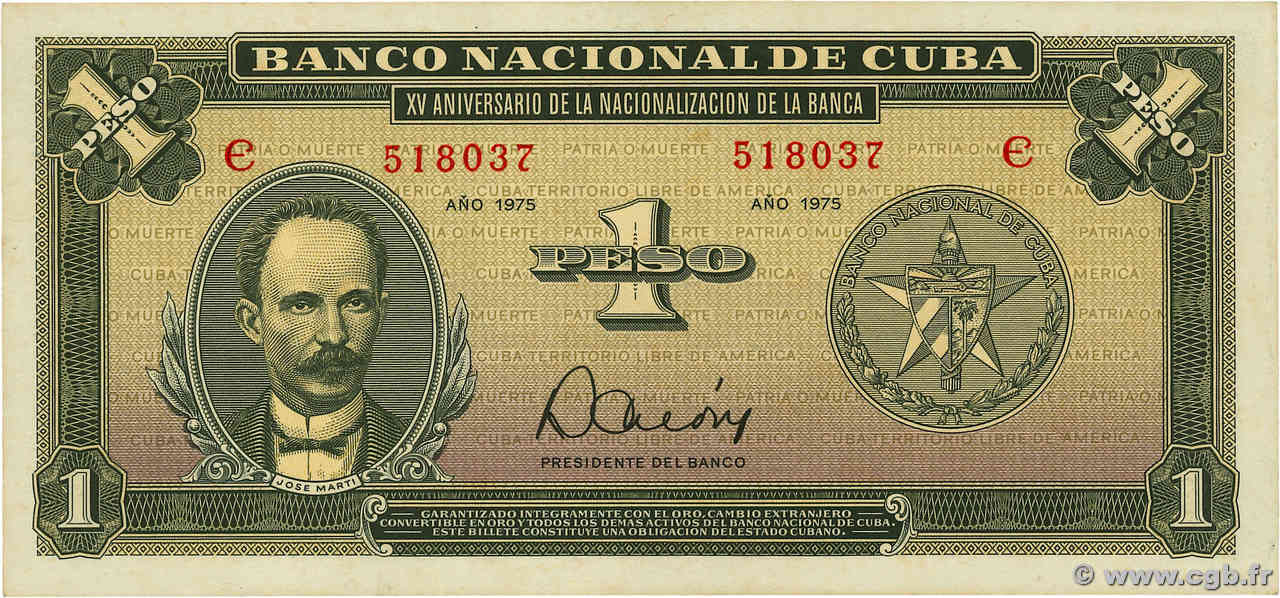 1 Peso CUBA  1975 P.106a SUP