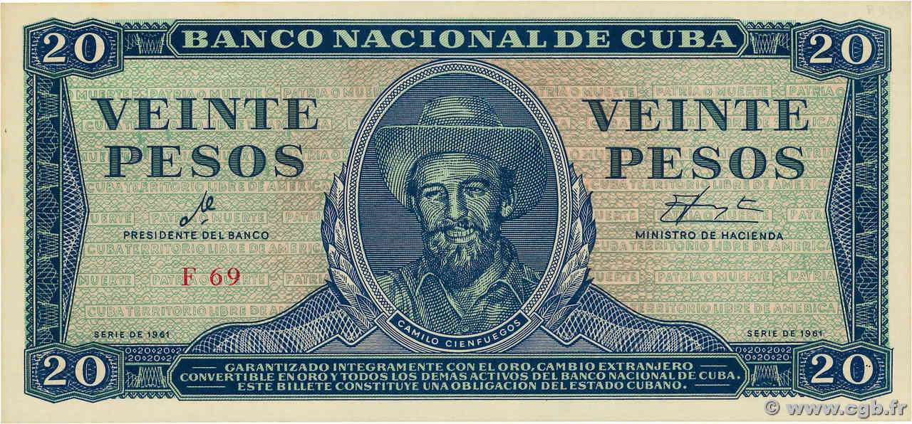 20 Pesos CUBA  1961 P.097x UNC-