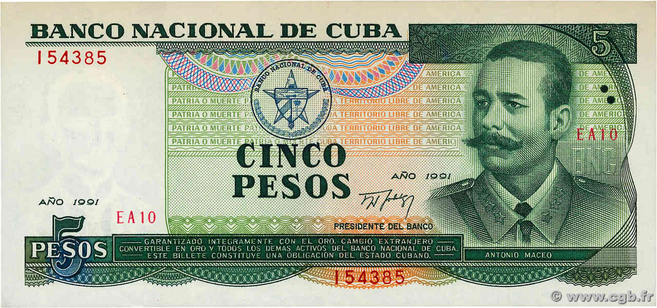 5 Pesos KUBA  1991 P.108a fVZ