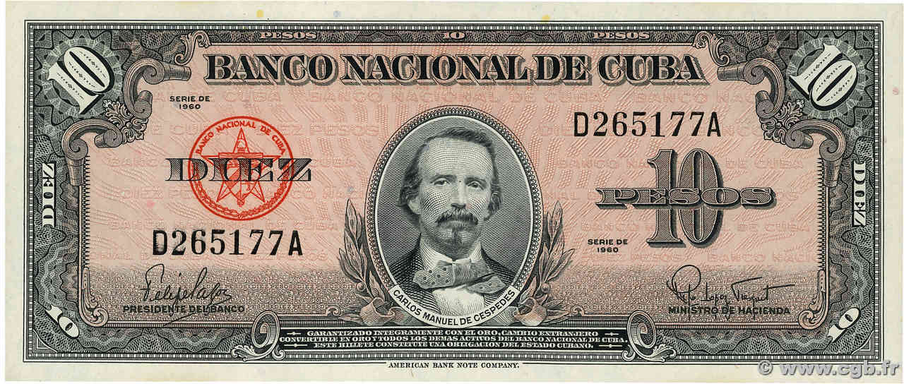 10 Pesos CUBA  1960 P.079b UNC