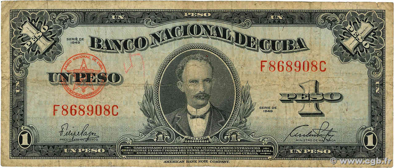 1 Peso CUBA  1949 P.077a RC