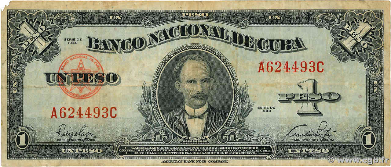 1 Peso CUBA  1949 P.077a F-