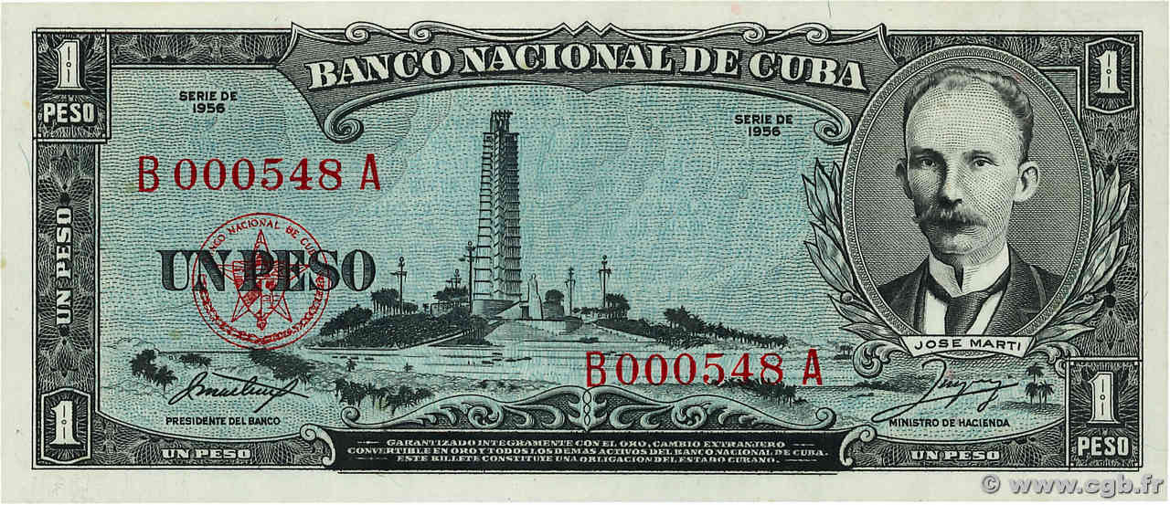 1 Peso Petit numéro CUBA  1956 P.087a NEUF