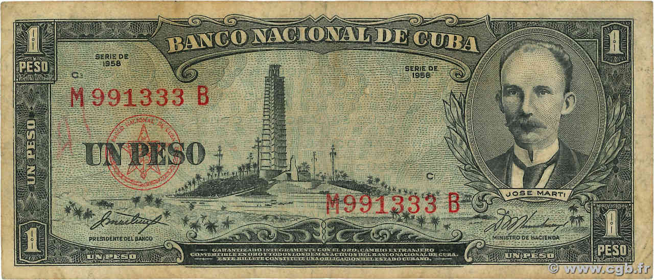 1 Peso CUBA  1958 P.087c VG