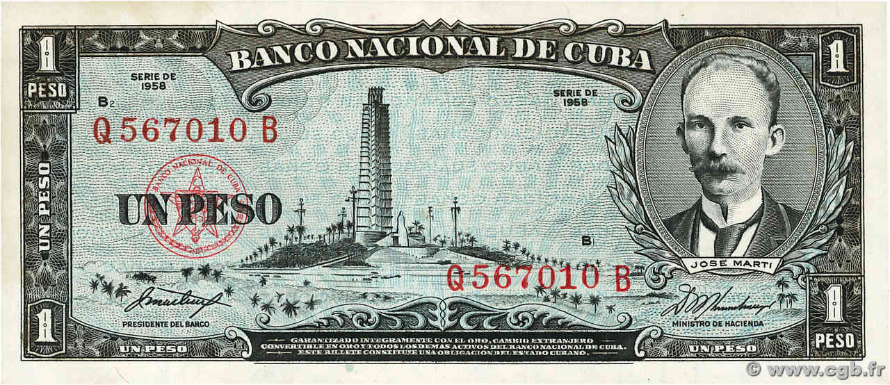 1 Peso CUBA  1958 P.087c VF