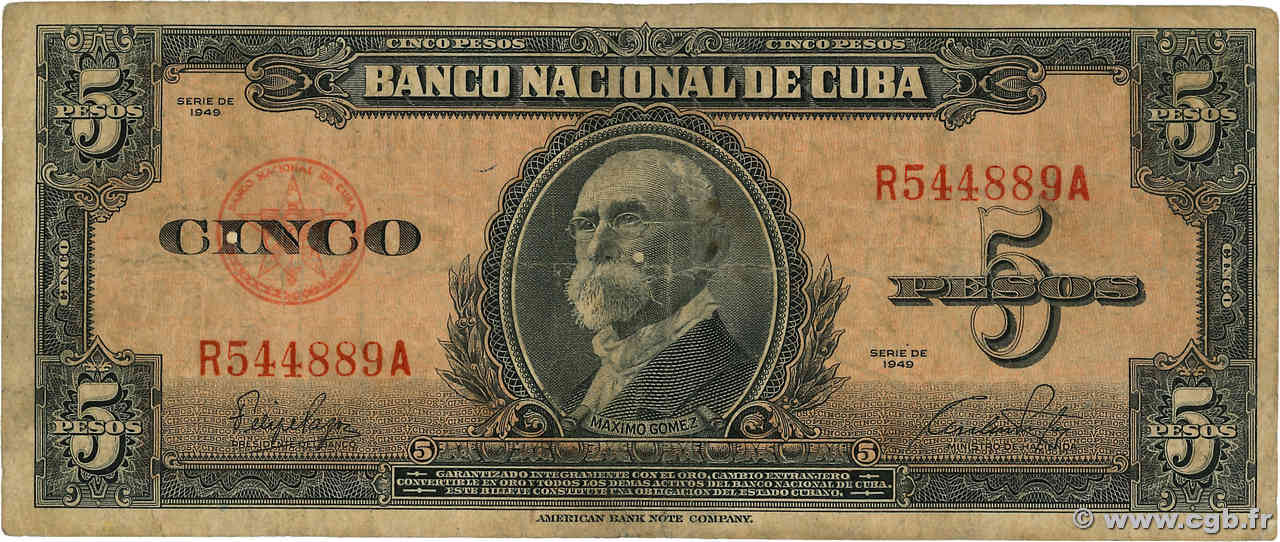 5 Pesos CUBA  1949 P.078a RC