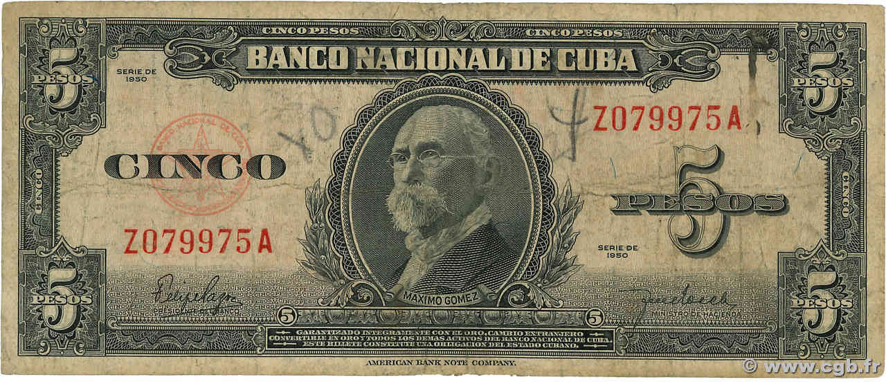 5 Pesos CUBA  1949 P.078b G