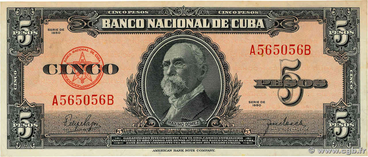 5 Pesos CUBA  1949 P.078b q.SPL