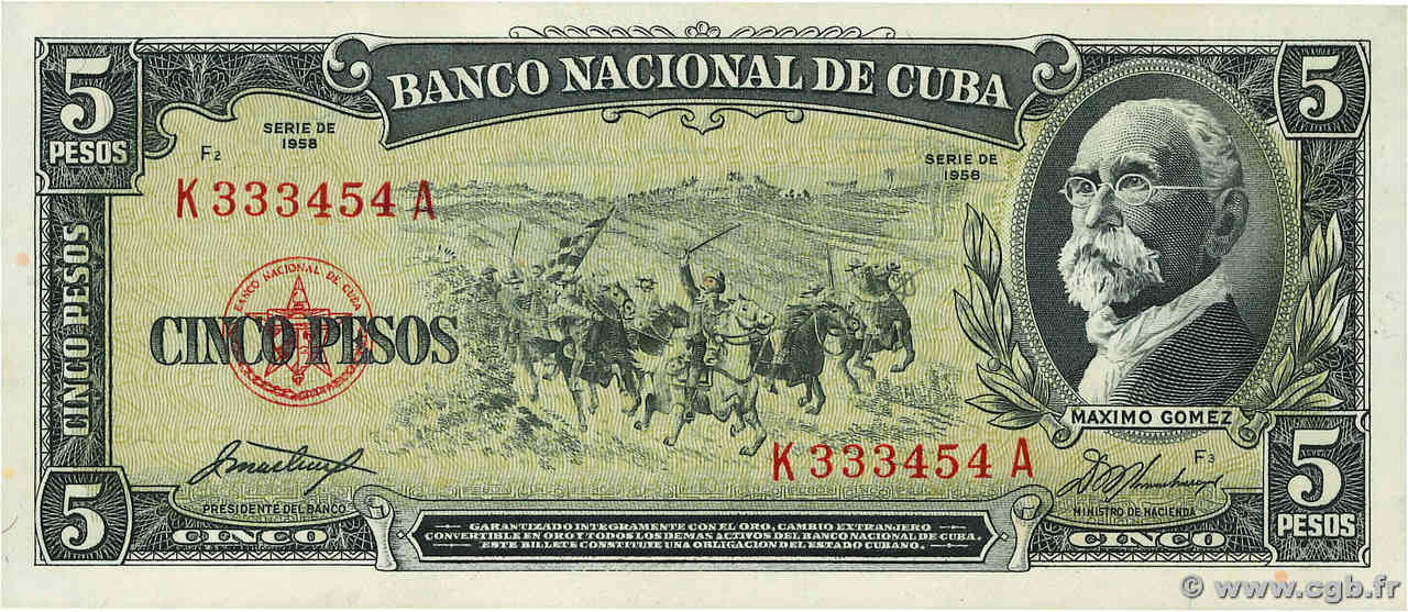 5 Pesos CUBA  1958 P.091a pr.NEUF