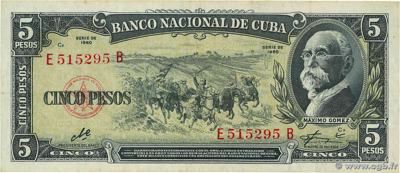 5 Pesos CUBA  1960 P.091b MBC