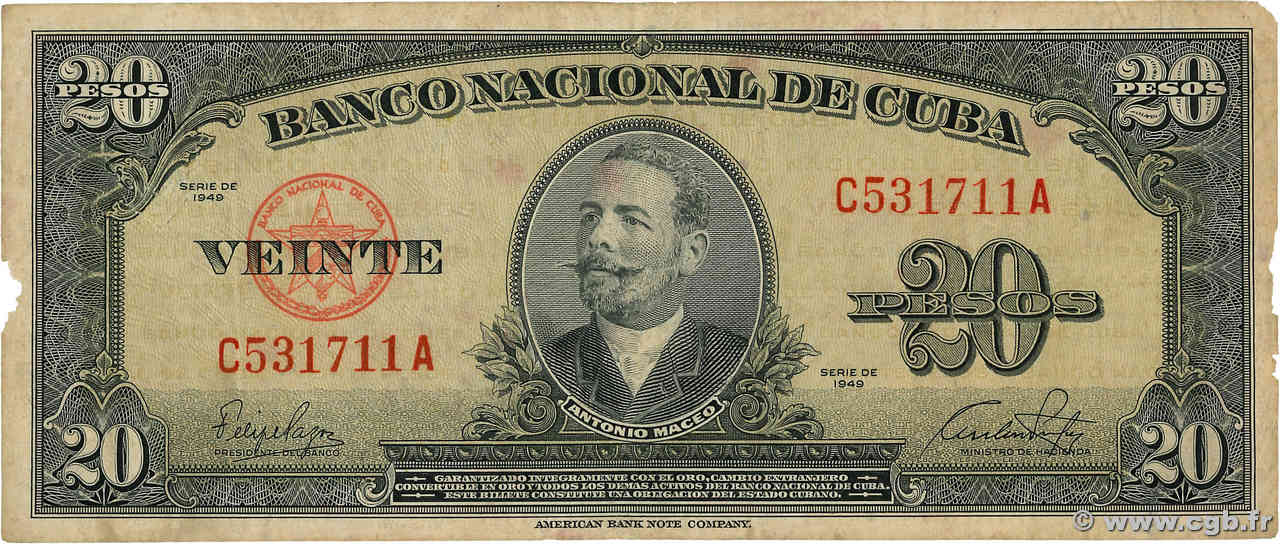 20 Pesos  CUBA  1949 P.080a B