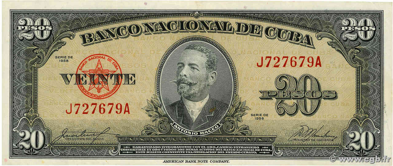 20 Pesos  CUBA  1958 P.080b EBC