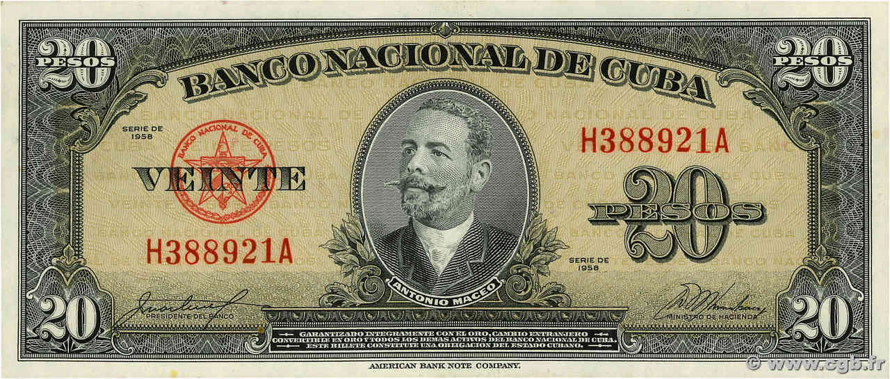 20 Pesos  CUBA  1958 P.080b FDC