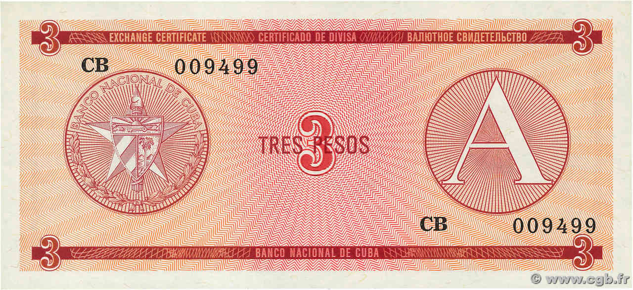 3 Pesos CUBA  1985 P.FX02 UNC