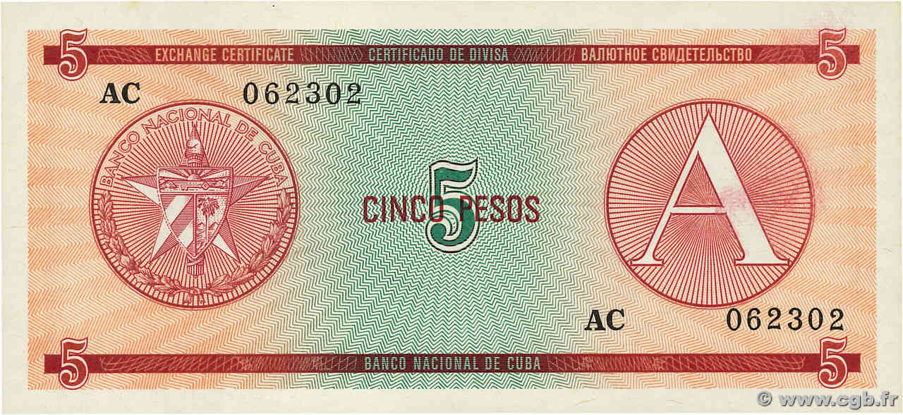 5 Pesos CUBA  1985 P.FX03 UNC-