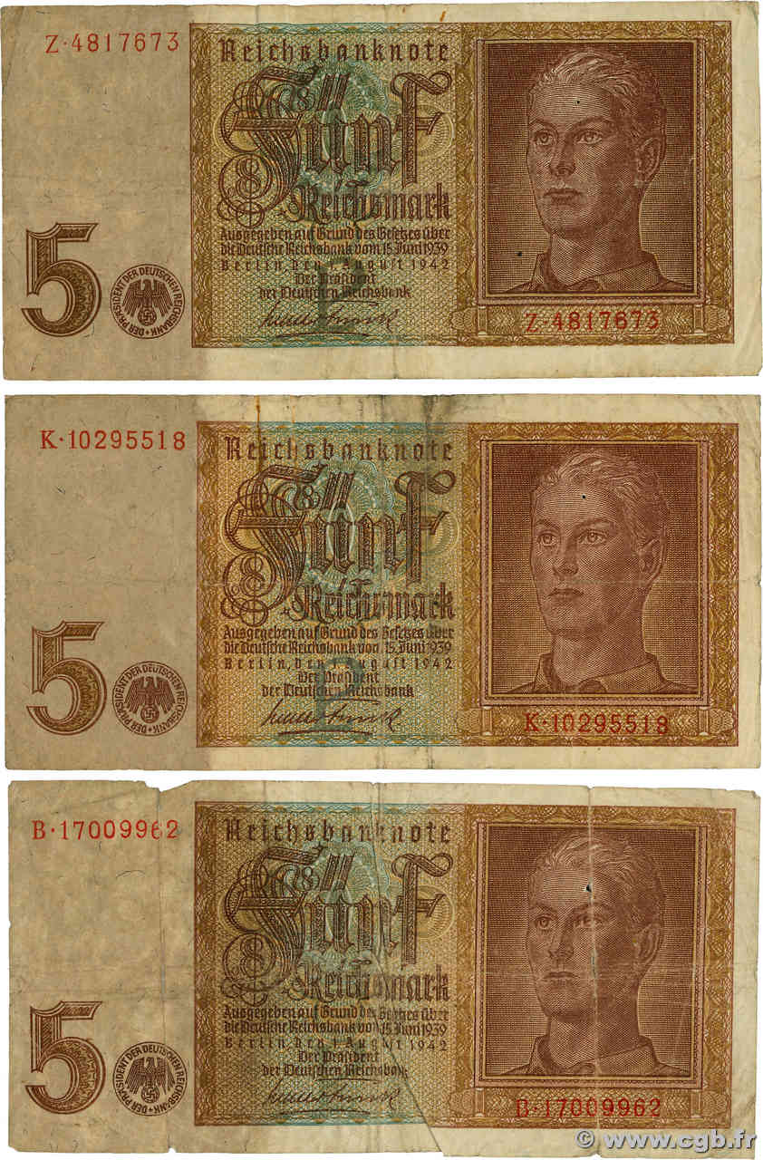 5 Reichsmark Lot ALEMANIA  1942 P.186 BC