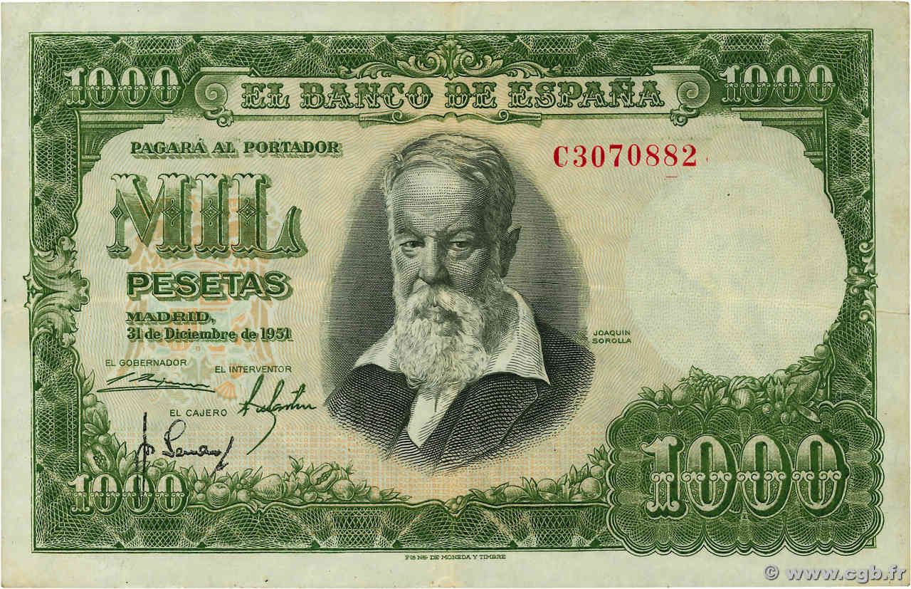 1000 Pesetas ESPAÑA  1951 P.143 MBC