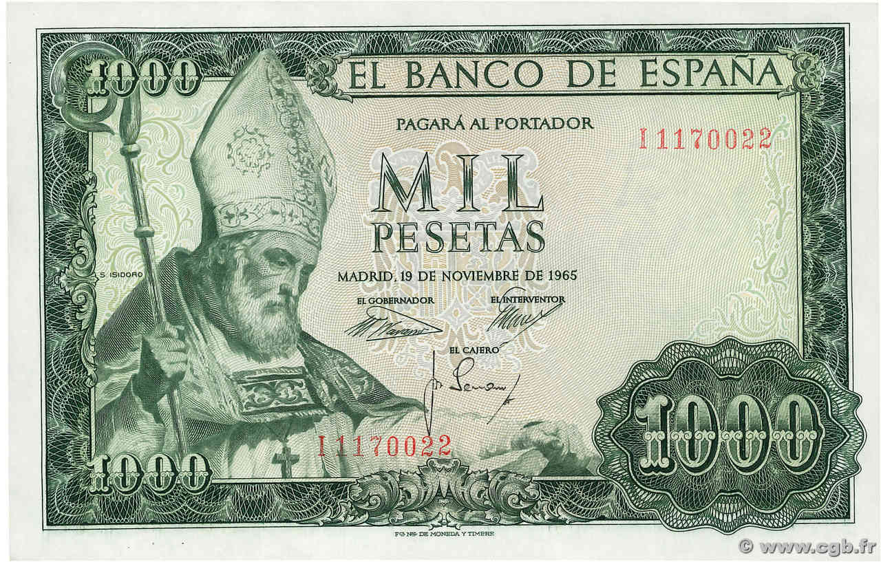 1000 Pesetas SPAIN  1965 P.151 AU