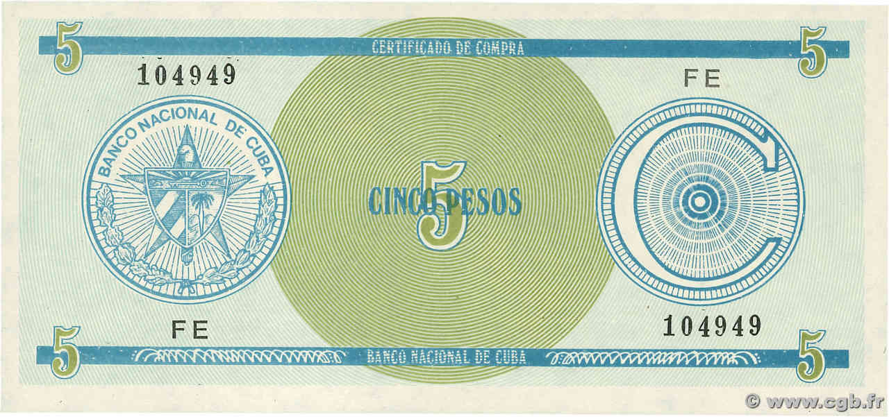 5 Pesos CUBA  1987 P.FX13 SC+