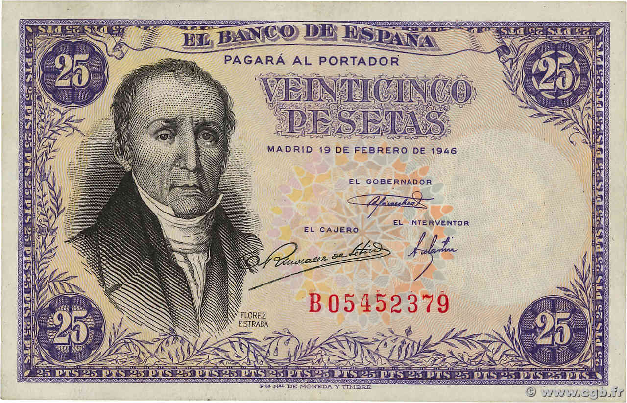 25 Pesetas SPAIN  1946 P.130a XF-