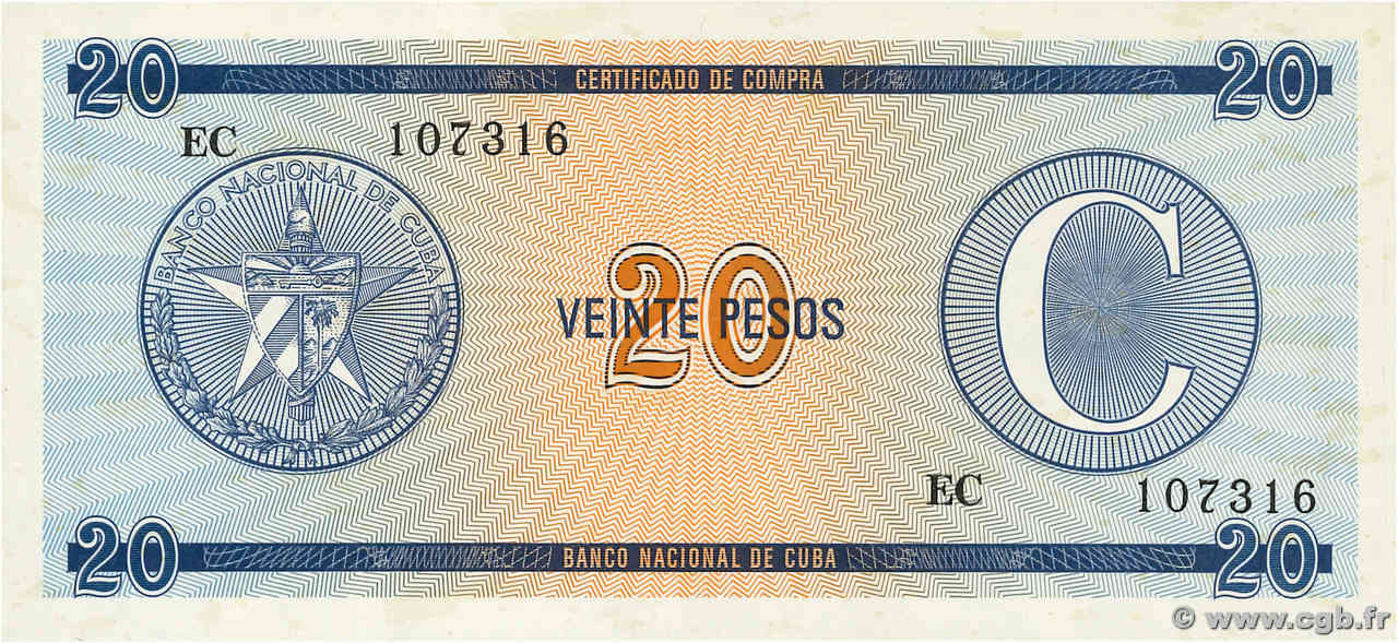 20 Pesos CUBA  1990 P.FX23 UNC