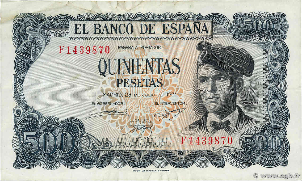 500 Pesetas SPANIEN  1971 P.153a fSS