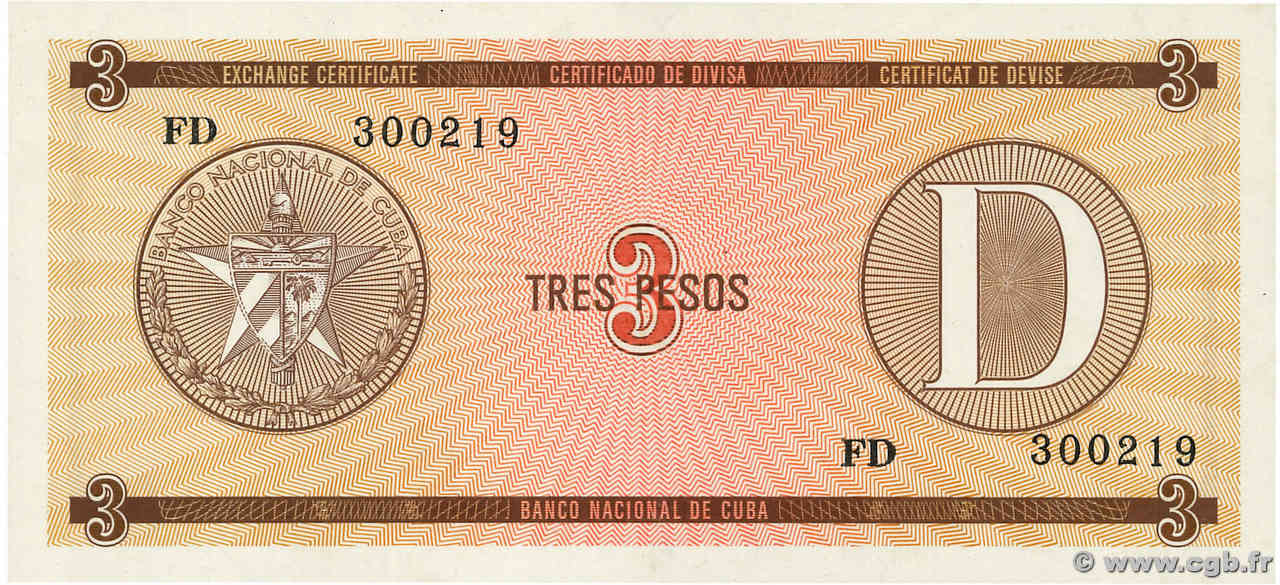 3 Peso CUBA  1985 P.FX33 UNC-